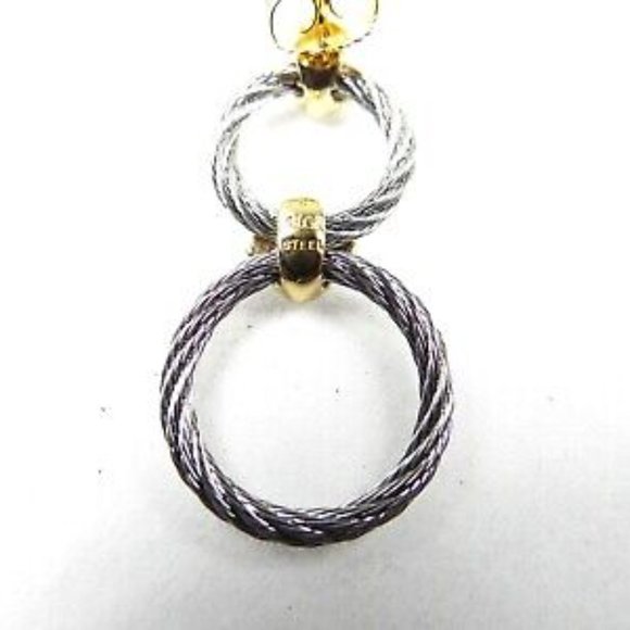 ALOR 18K Gold Stainless Steel Classique Diamond Pave Double Hoop Drop Earrings - Picture 8 of 10